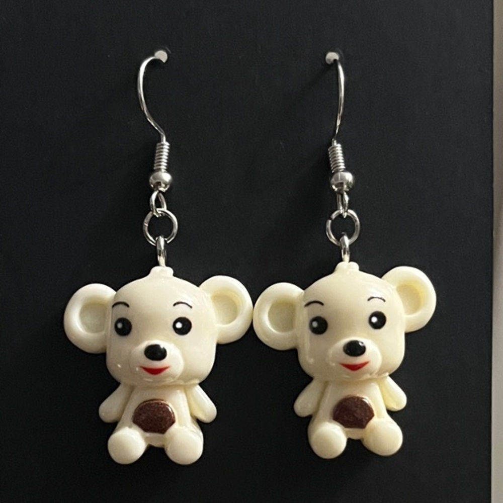 Cream Bear Earrings for Kids